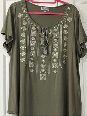 J M Collection 2X Embellished Cotton T-Shirt